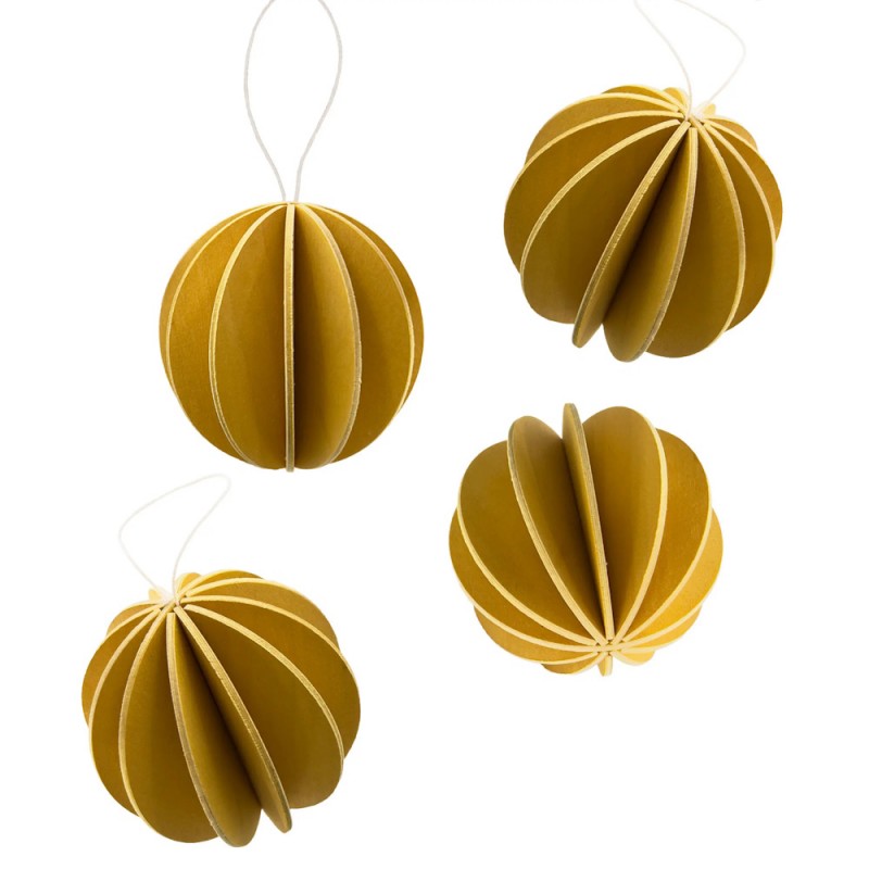 BOULES DE NO&Euml;L LOVI 6CM- 4/PACQUET JAUNE MIEL